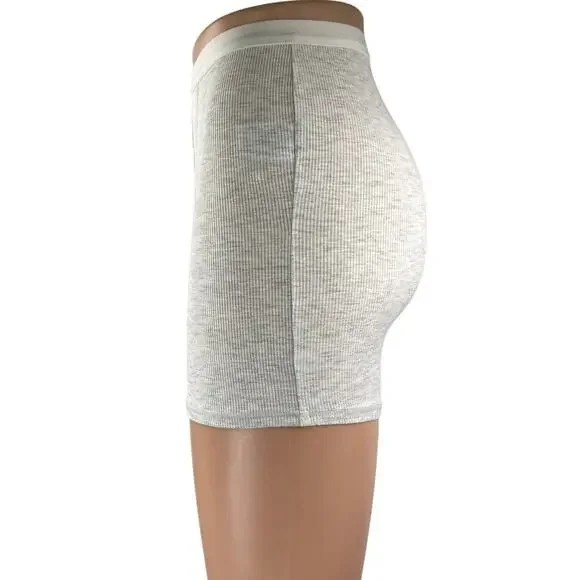 WeWoreWhat Women's Gray Rib Knit High Waist Button Boxer Lounge Sleep Shorts S - Picture 2 of 5